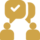 Two figures with chat bubbles