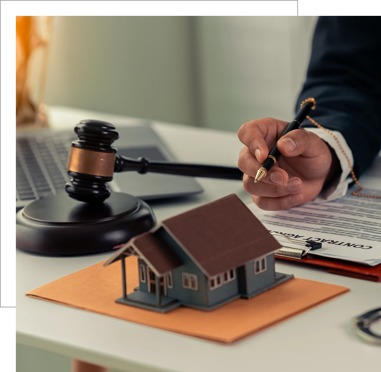 Property law concept with gavel and contract